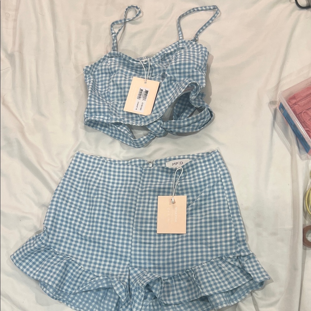MPD Blue Gingham Ruffle Cami & Shorts Set